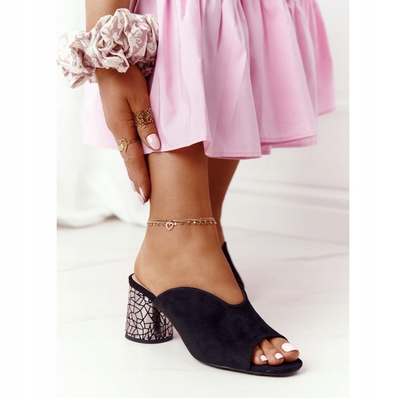 Suede sandals on high heel S.Barski C420-15 Black 3