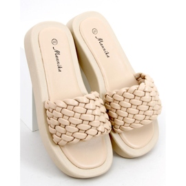 High-soled slippers with braided stripes Elida Beige 1