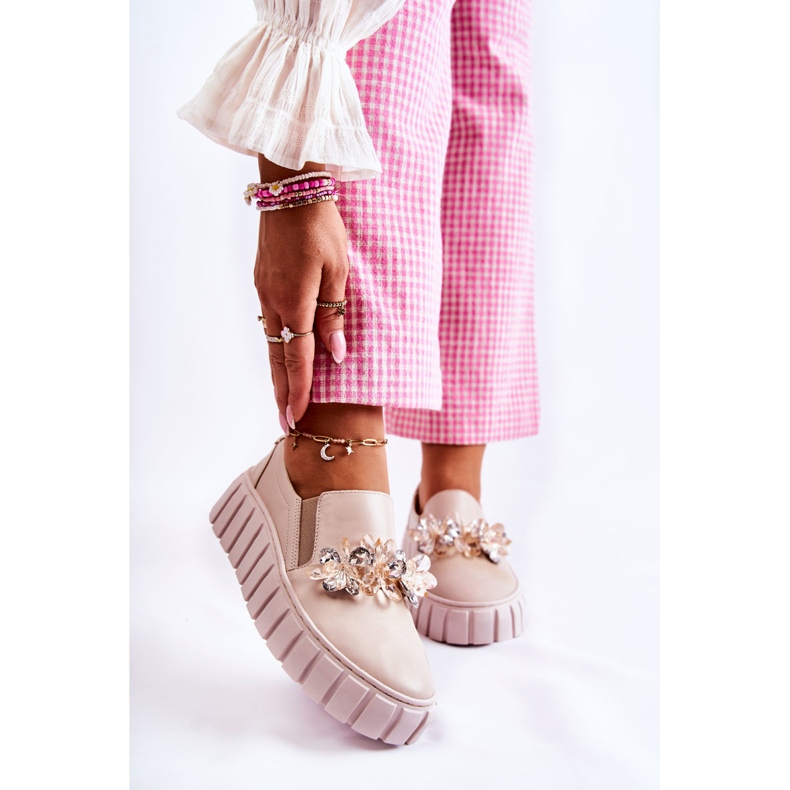 PA2 Women's Leather Slip-On Sneakers With Beige Mirana Decoration 1 PA2 Women's Leather Slip-On Sneakers With Beige Mirana Decoration 1