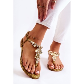 PG2 Women's Sandals Flip-flops With Cubic Zirconia Yellow Ivanne brown 1