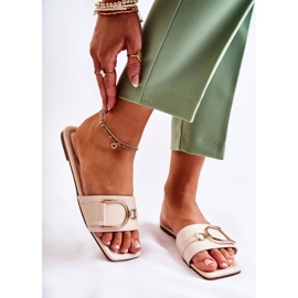 PG2 Women's Classic Leather Slippers With Beige Shilla Decoration golden 2