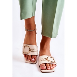 PG2 Women's Classic Leather Slippers With Beige Shilla Decoration golden 1
