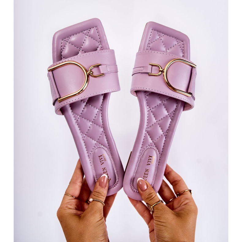 Women's Classic Leather Slippers With Violet Shilla Decoration 2