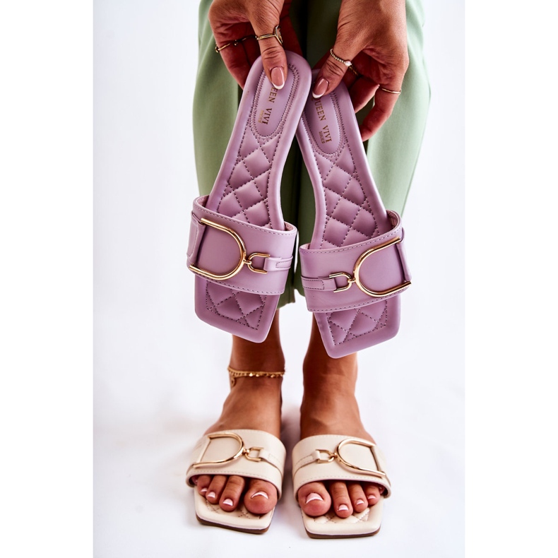 Women's Classic Leather Slippers With Violet Shilla Decoration 1