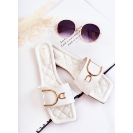 PG2 Women's Classic Leather Slippers With White Shilla Decoration golden 1 PG2 Women's Classic Leather Slippers With White Shilla Decoration golden 1