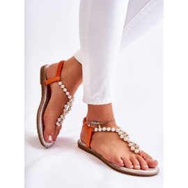 PG1 Fashionable Sandals Flip-flops With Pearls Orange Isalia 1