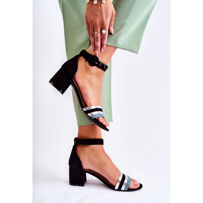 PG1 Fashionable Suede Sandals On A Low Heel Black Nallia blue silver 2