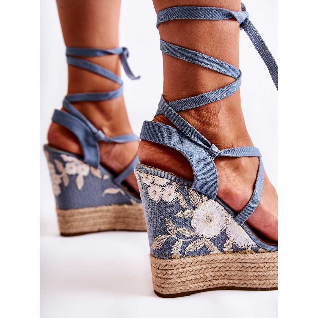 Fashionable Blue Recife WS1 Tied Wedge Sandals KeeShoes