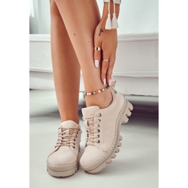 S.Barski Women's Suede Lace Up Shoes, Beige 4