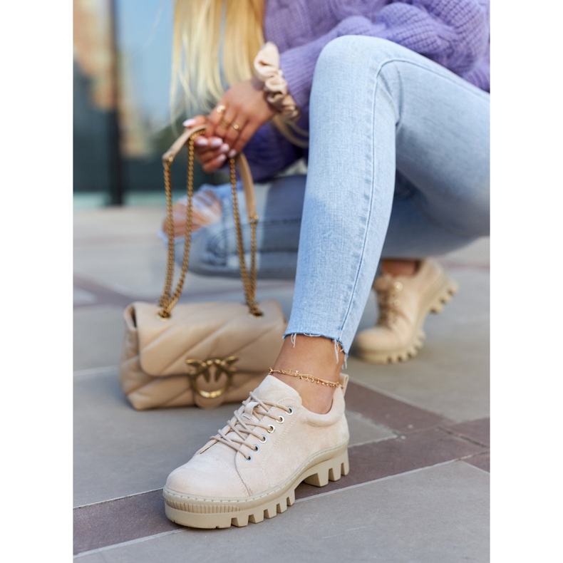 S.Barski Women's Suede Lace Up Shoes, Beige 3