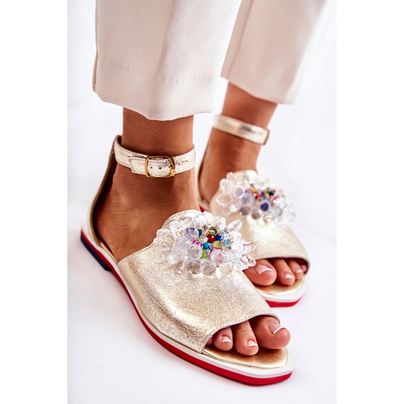 PA2 Women's Leather Sandals With Golden Nevassa Decoration 2