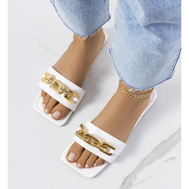 White elegant slippers with a Cherell chain 1