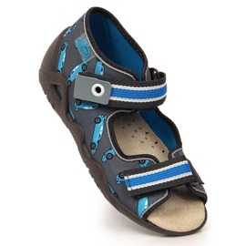 Boys' Velcro slippers with racer gray and blue Befado grey 1