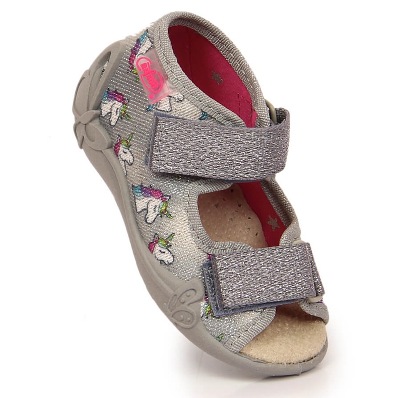 Gray Befado velcro slippers with a unicorn grey 1