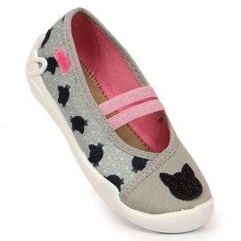Girls' slippers on an elastic band with a cat slip on gray Befado grey 1