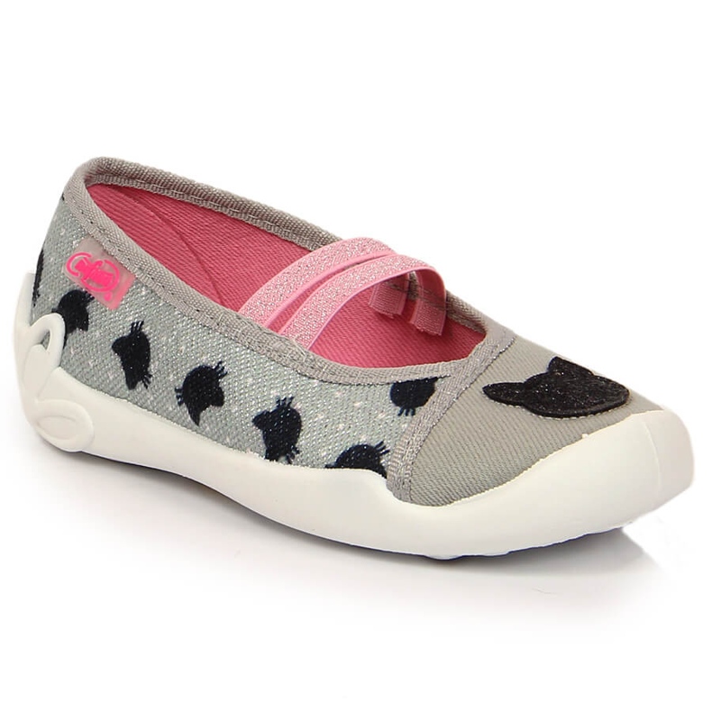 Girls' slippers on an elastic band with a cat slip on gray Befado grey 2