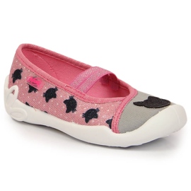 Girls' slippers on an elastic band with a cat slip on pink Befado 2