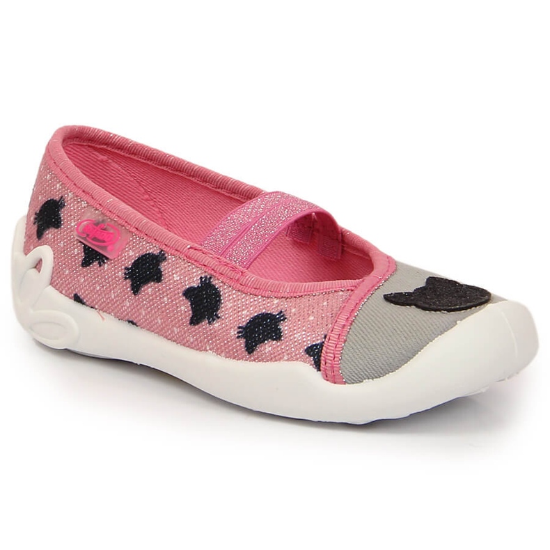Girls' slippers on an elastic band with a cat slip on pink Befado 2