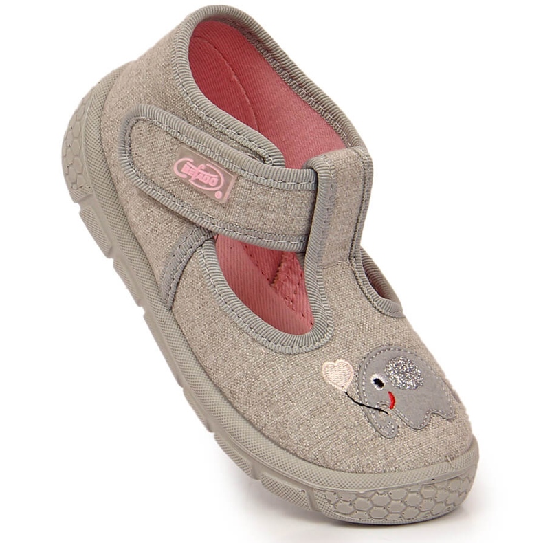 Girls' slippers with velcro gray Befado with an elephant grey 1