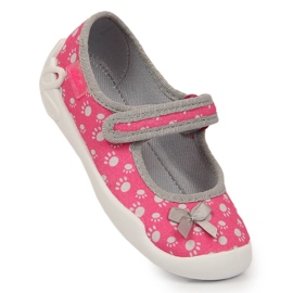 Girls' slippers with Velcro with pink Befado bow 1