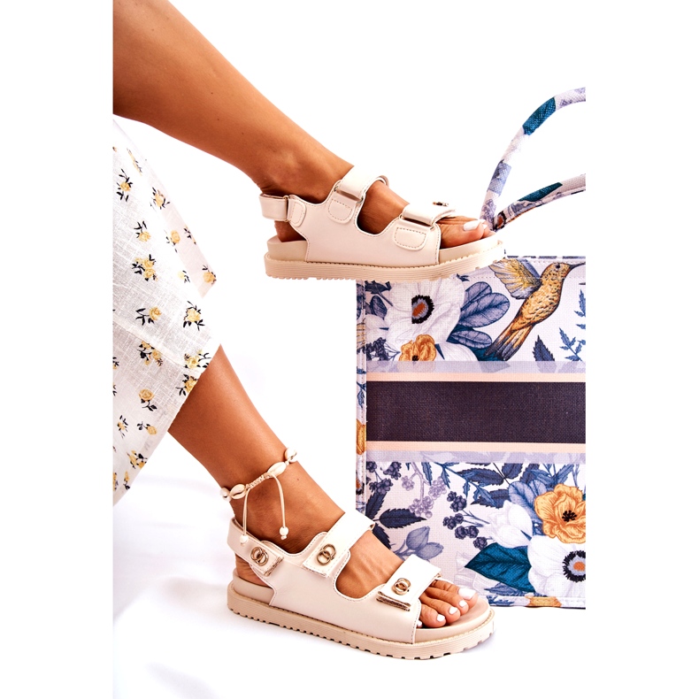 S.Barski Women's Leather Sandals With Decoration, Beige 4