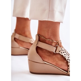 Leather Openwork Sandals On Beige Wedge Sellena 2