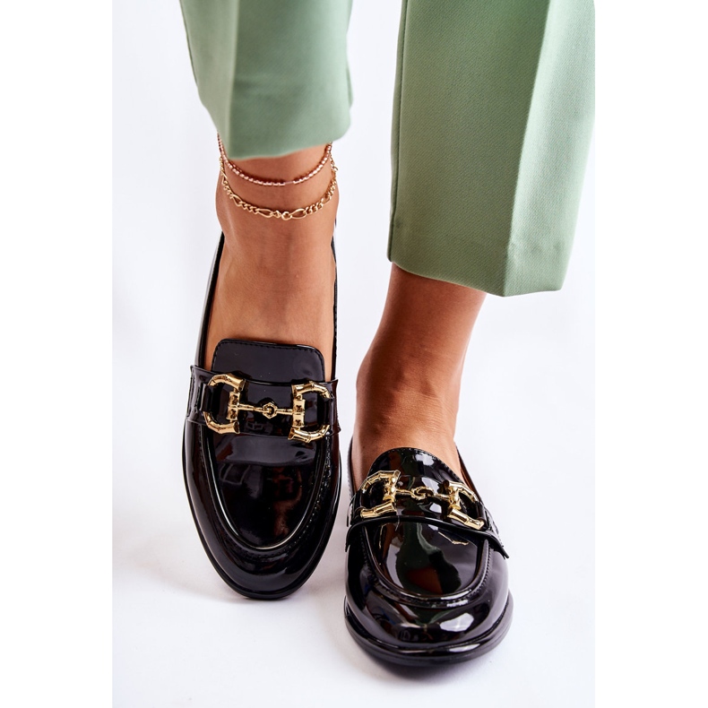 WS1 Women's Lacquered Black Coriso Moccasins 1