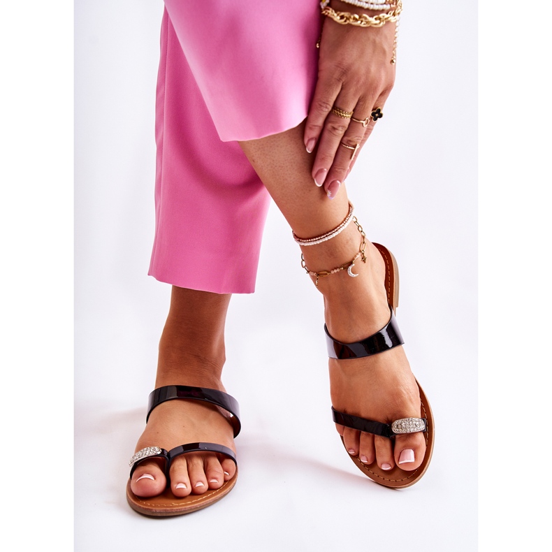 WS1 Women's Lacquered Flip-flops Black Jimena 2