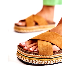 PG1 Women's Suede Slippers On The Camel Jossie Platform brown 6