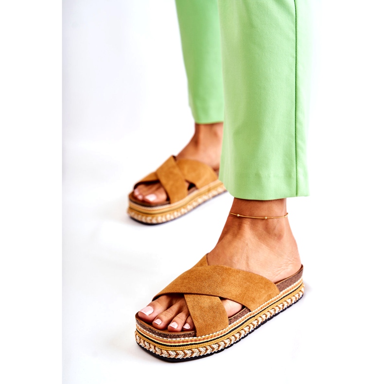 PG1 Women's Suede Slippers On The Camel Jossie Platform brown 4