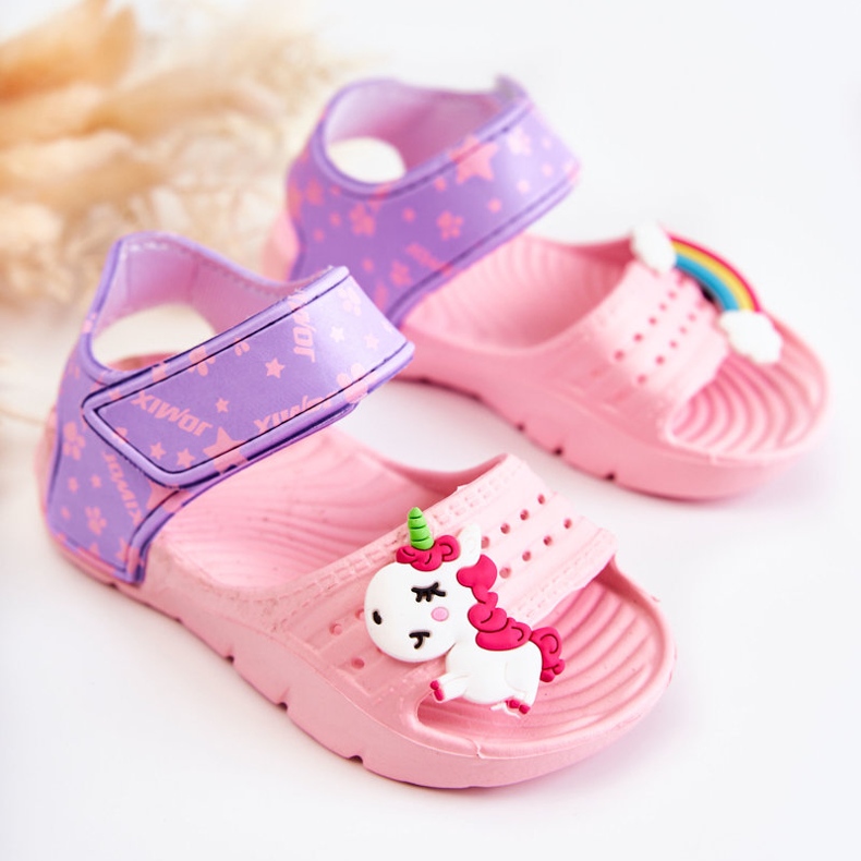 WJ1 Children's light sandals with decorations of pink and purple trusty 1