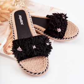 WJ1 Women's Slippers With Material Flowers Black Susana 2