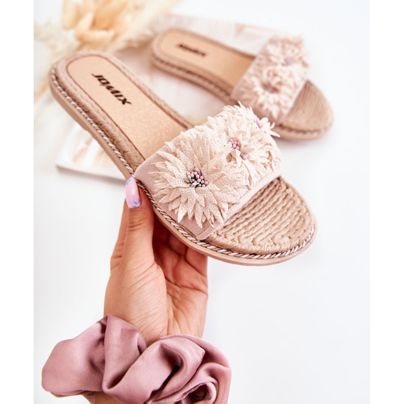 WJ1 Women's Slippers With Fabric Flowers Beige Susana 1
