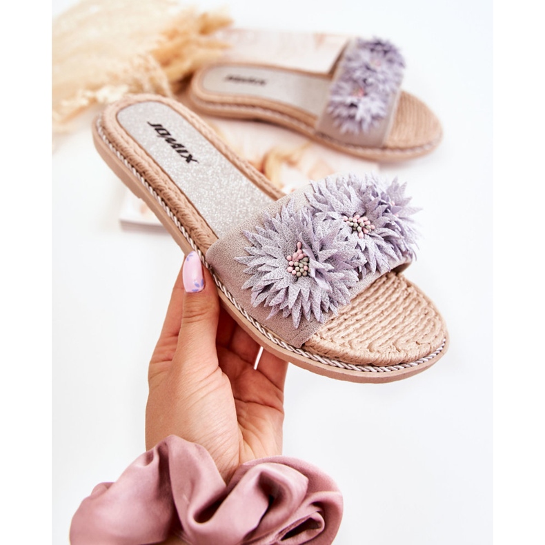 WJ1 Women's Slippers With Fabric Flowers Gray Susana grey 1