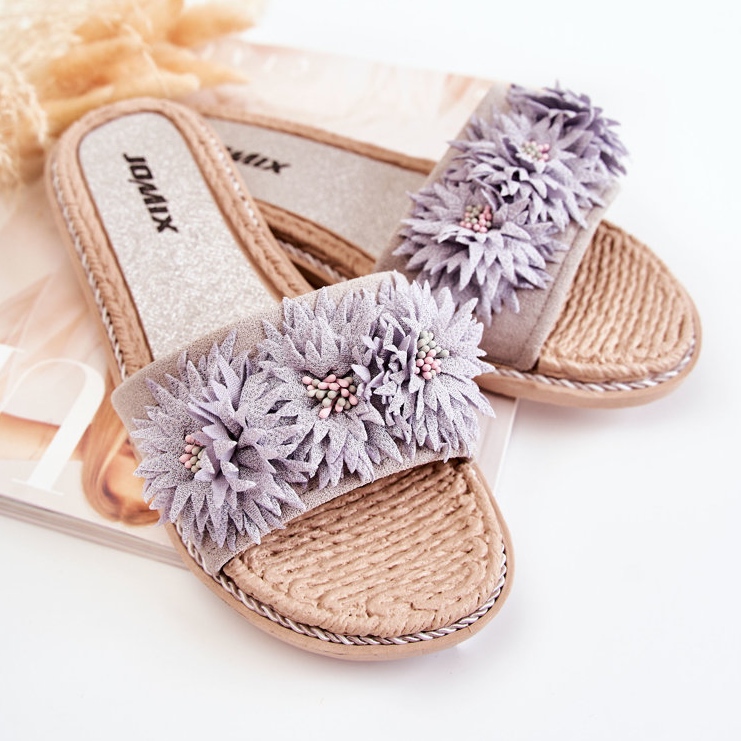WJ1 Women's Slippers With Fabric Flowers Gray Susana grey 2