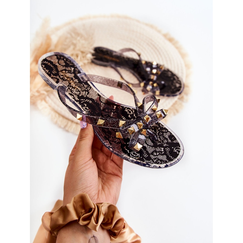 WJ1 Women's Rubber Flip Flops Black Monise 1