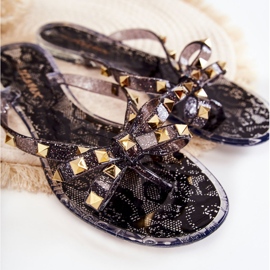 WJ1 Women's Rubber Flip Flops Black Monise 2