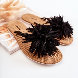 WJ1 Women's Flip-flops With Fabric Ornament Black Eviana 2