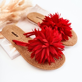 Women's flip-flops with a fabric decoration Eviana red 1