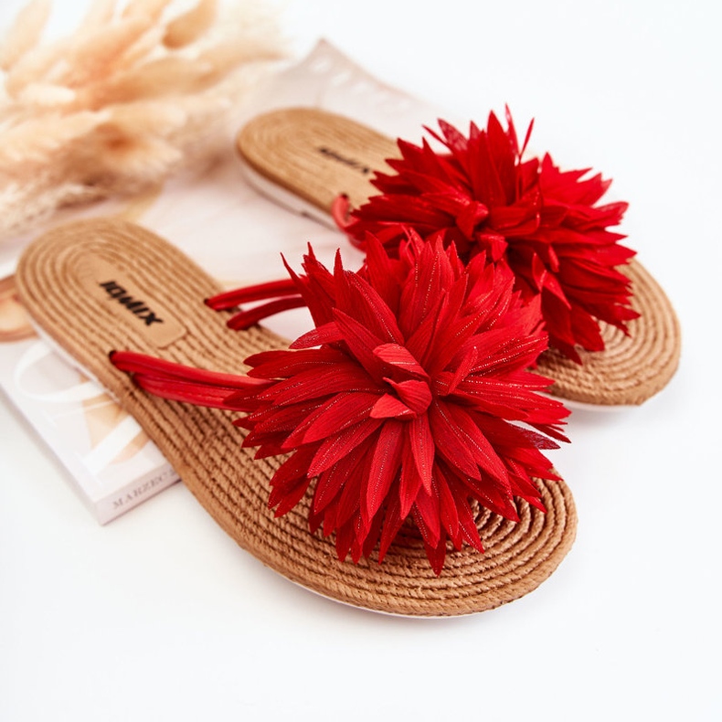 Women's flip-flops with a fabric decoration Eviana red 1