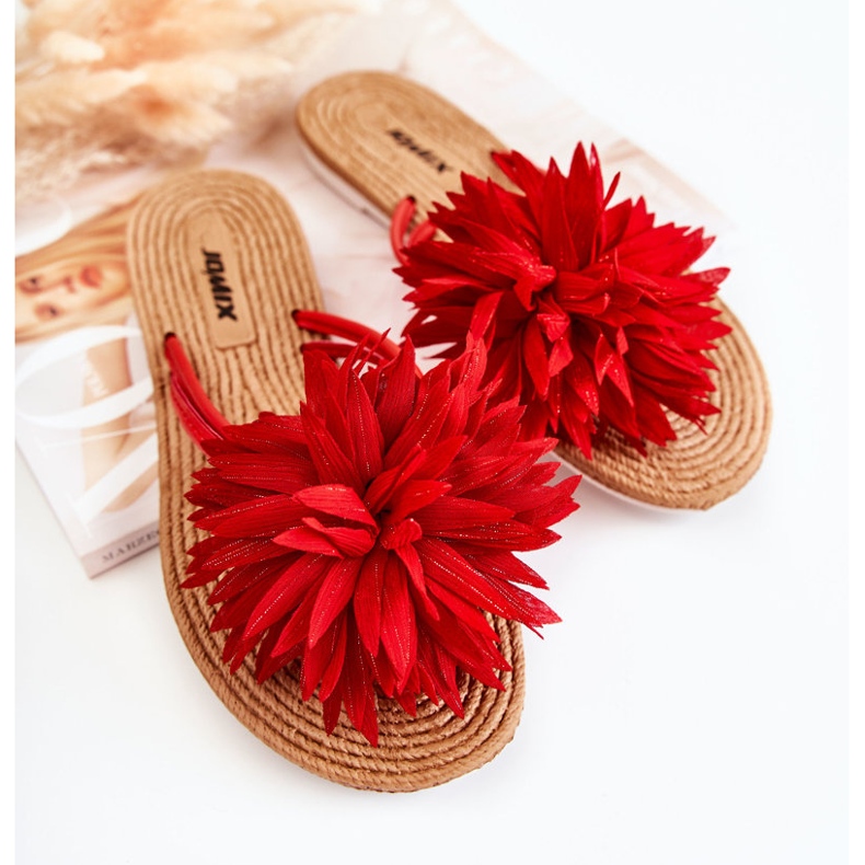 Women's flip-flops with a fabric decoration Eviana red 2