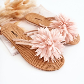WJ1 Women's flip-flops with a fabric ornament Light pink Eviana 1