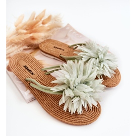 Women's flip-flops with green fabric ornament Eviana 1