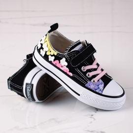 Shelovet low children's sneakers black with flowers multicolored 1 Shelovet low children's sneakers black with flowers multicolored 1