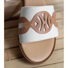 Marco Shoes Elegant slippers made of fabric combined with leather beige 2