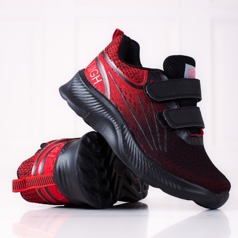 Shelovet boys sneakers with double velcro black and red 2