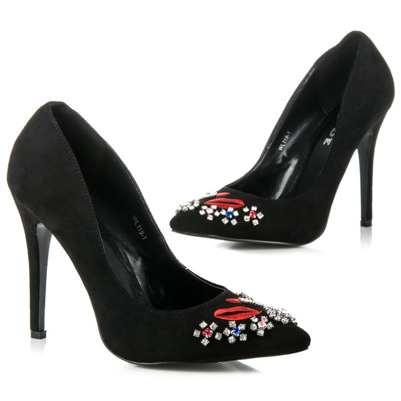 Weide Suede heels with crystals black 1