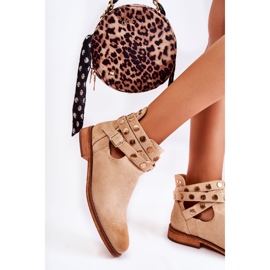 WS1 Women's boots with jets on a flat heel Beige Larino 1