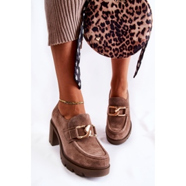 PL5 Dark beige Harmell elegant shoes on a pillar with a golden ornament brown 1