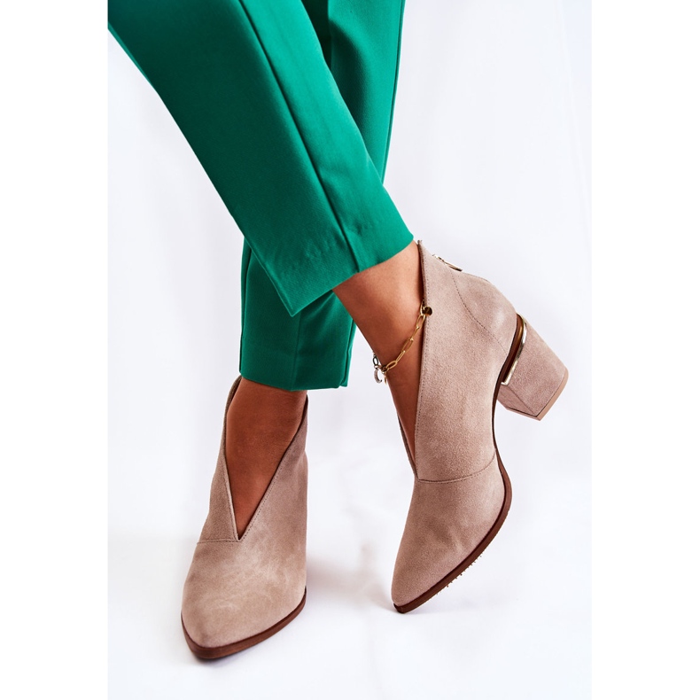 Leather Boots On High Heel Laura Messi Light beige 2344 2